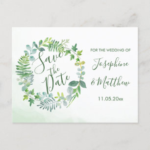 Carte Postale Faire-part Couronne de verdure à l'aquarelle Enregistrer la d