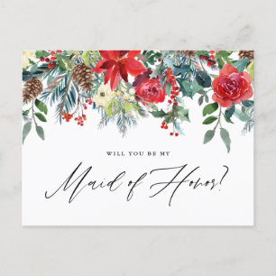 Carte Postale Faire-part Couronne florale festive aquarelle Demoiselle d'ho