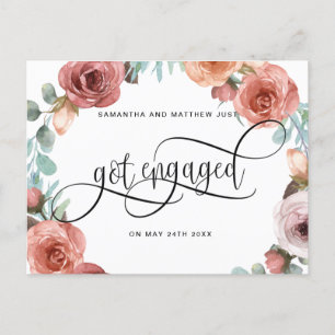 Carte Postale Faire-part Couronne Florale, S'Est Engagée, Fiançailles
