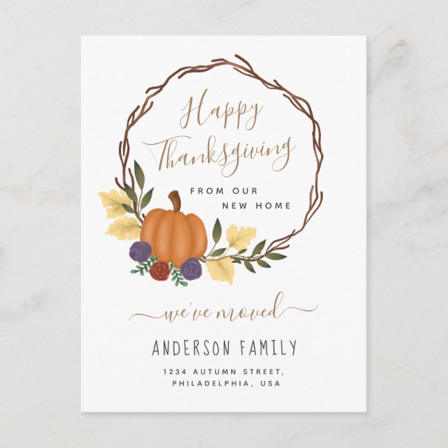 Carte Postale Faire-part Couronne mobile de citrouille de Thanksgiving d'au (Devant)