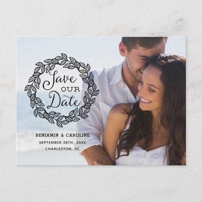 Carte Postale Faire-part Couronne rustique | Photographie de calligraphie,  (Devant)