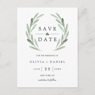 Carte Postale Faire-part Couronne verte rustique Simple mariage Épargnez la