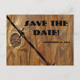 Carte Postale Faire-part Cowboy Wood et Barbwire Sauver la Date