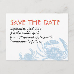 Carte Postale Faire-part Crabe bleu Enregistrer la date