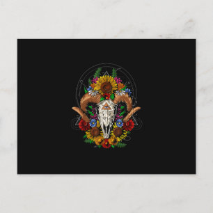 Carte Postale Faire-part Crâne de chèvre Tournesols Psychédéliques