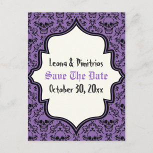 Carte Postale Faire-part Crânes damas violet noir Halloween Enregistrer la