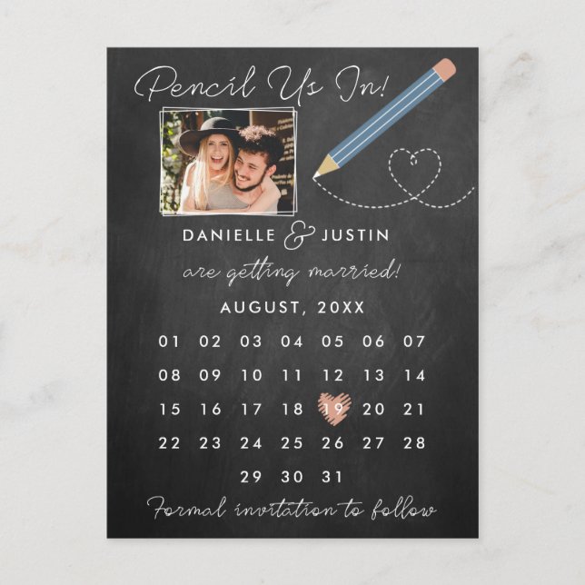 Carte Postale Faire-part "Crayonne-nous" Calendrier moderne Enregistrez la  (Devant)