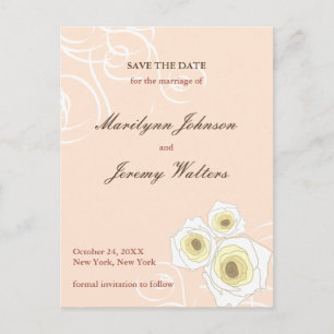 Carte Postale Faire-part Cream Roses Frotles Mariage Romantique Enregistrer
