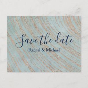 Carte Postale Faire-part Cuivre et marbre bleu Enregistrer la date