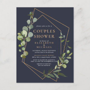 Carte Postale Faire-part Cuivre Géométrique Eucalyptus Couples Bleu Douche 