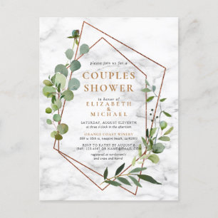 Carte Postale Faire-part Cuivre Géométrique Eucalyptus Marbre Couples Douch