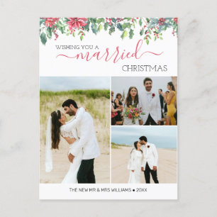 Carte Postale Faire-part Custom 3 Photo Nouveau couple marié Premier Noël