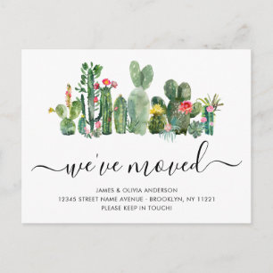 Carte Postale Faire-part Cute Aquarelle Cactus Nous avons déménagé Nouvelle