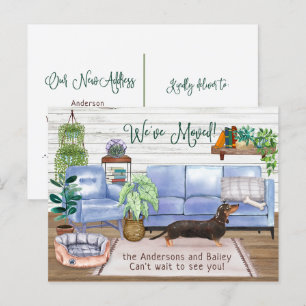 Carte Postale Faire-part Cute Black Dachshund Cosy New Home Moving      