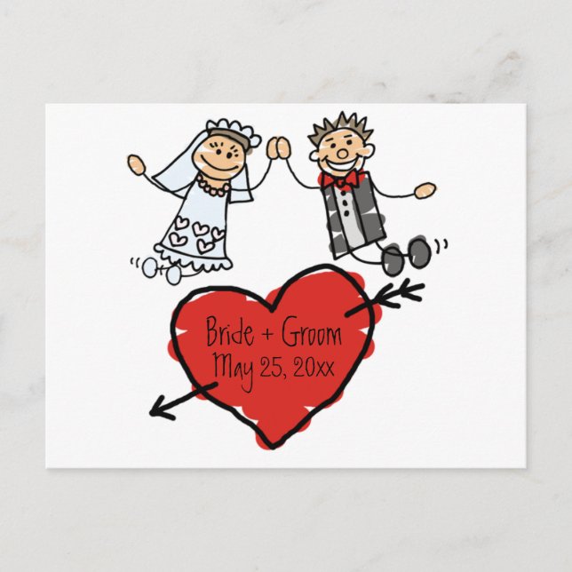 Carte Postale Faire-part Cute Bride Groom Coeur Personnalisé Enregistrer Le (Devant)