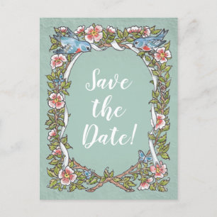 Carte Postale Faire-part Cute Green Bird Floral Pays Russe Date de sauvegar