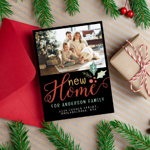 Carte Postale Faire-part Cute Nouvelle Maison Noël Fêtes Moving Photo Noir