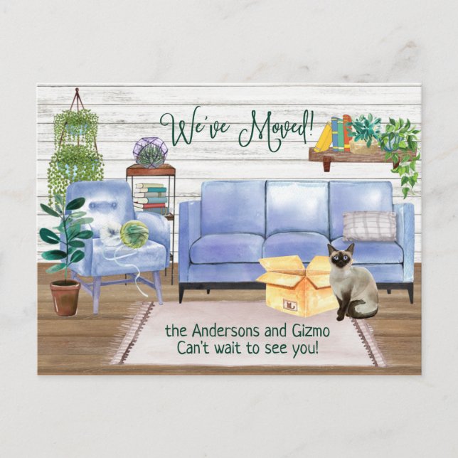 Carte Postale Faire-part Cute Siamese Chat Cosy Nouvelle Adresse      (Devant)