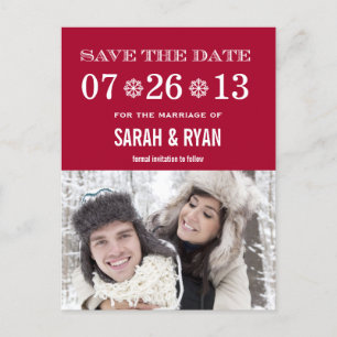 Carte Postale Faire-part Cute Snowflake rouge Enregistrer la date Photo Car