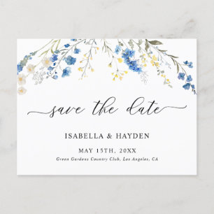 Carte Postale Faire-part Dainty Blue Wild Flowers Marine Floral Enregistrer