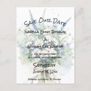 Carte Postale Faire-part Daisées & Faded Denim Rustic Économisez Notre Date