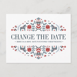 Carte Postale Faire-part Dala Chevaux MARIAGE CHANGER LA DATE POSTPONEMENT