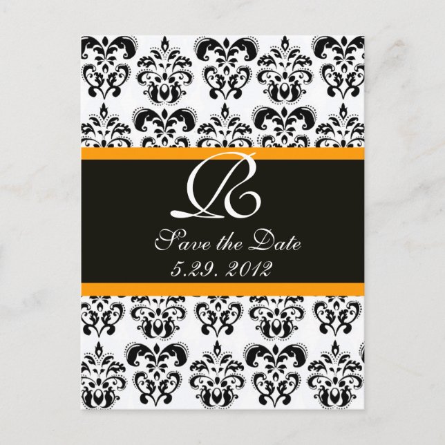 CARTE POSTALE FAIRE-PART DAMAS MONOGRAMME NOIR JAUNE ET BLANC (Devant)