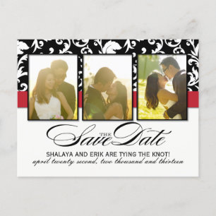 Carte Postale Faire-part Damas noir et blanc classique Enregistrer la date
