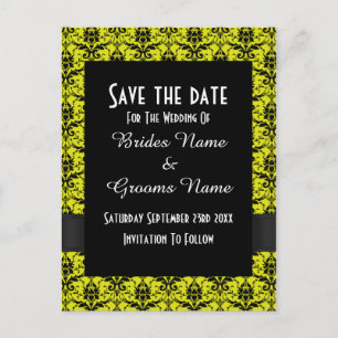 Carte Postale Faire-part Damas noir et jaune enregistrer la date