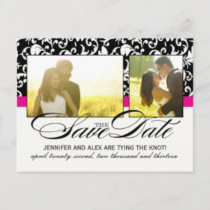 Carte Postale Faire-part Damas rose chaud Enregistrer la date