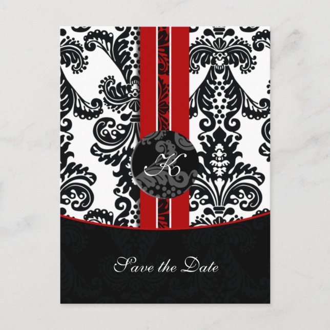 Carte Postale Faire-part damas rouge Enregistrer la date (Devant)