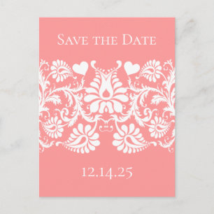 Carte Postale Faire-part Damas Vintages Blanches Montrées Sur Pinky Peach