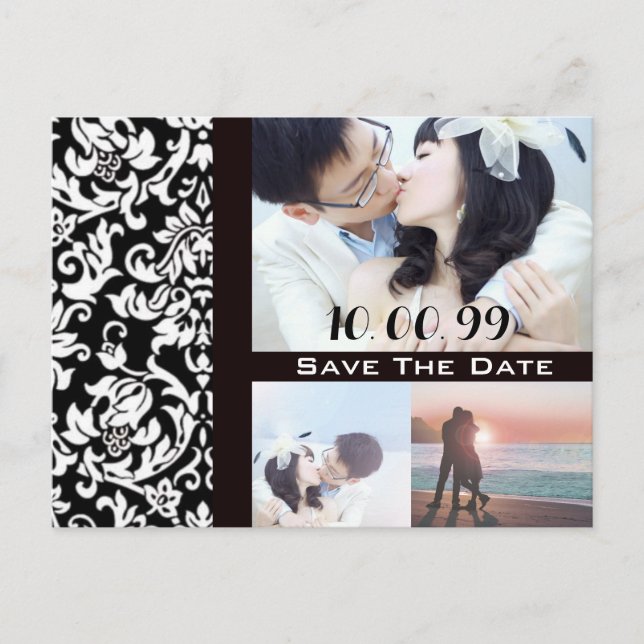 Carte Postale Faire-part Damask Enregistrer la date VOTRE collection photo (Devant)