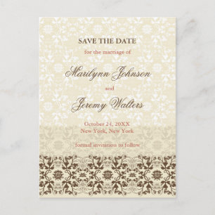 Carte Postale Faire-part Damask Swirls Lace Coffee Enregistrer La Date Cart