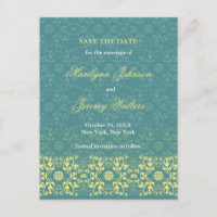 Damask Swirls Lace Peacock Enregistrer La Date Car