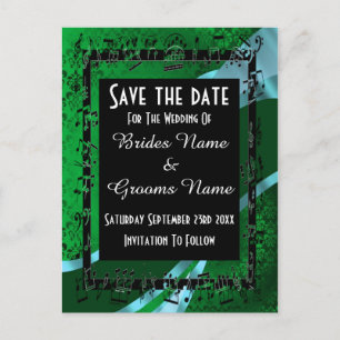 Carte Postale Faire-part Damassé vert irlandais et save the date noir