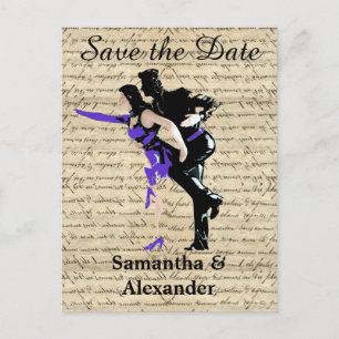 Carte Postale Faire-part Danseurs vintage sauvent la date