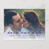 Dark Purple Text Photo Wedding Enregistrer la date