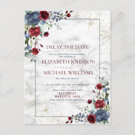 Carte Postale Faire-part Date de mariage reportée Fleurs de Bourgogne bleu