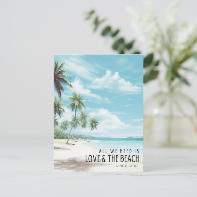 Carte Postale Faire-part Date de sauvegarde de mariage de destination plage (Debout devant)