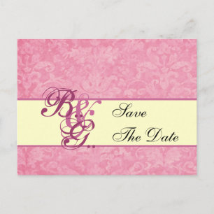 Carte Postale Faire-part Date d'enregistrement de Damas rose et crème