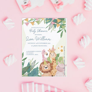 Carte Postale Faire-part de Baby Shower Animaux de Safari Mignon