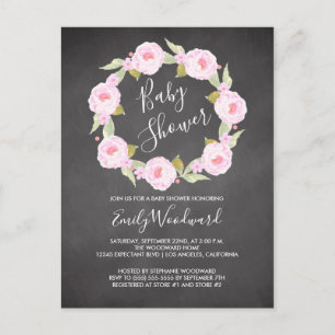 Carte Postale Faire-part de Baby Shower Fille Tableau Noir Flora