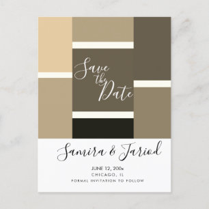 Carte Postale Faire part de date de sauvegarde Tons Marron Blocs