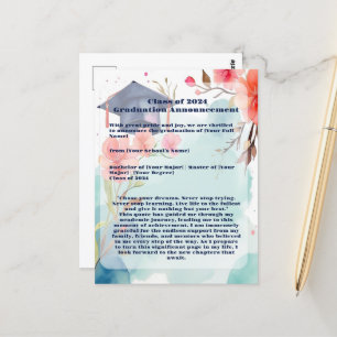 Carte Postale Faire-part de graduation aquarelle