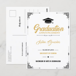 Carte Postale Faire-part de graduation en blanc de script classi