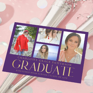 Carte Postale Faire-part de graduation multi-photo de script sim
