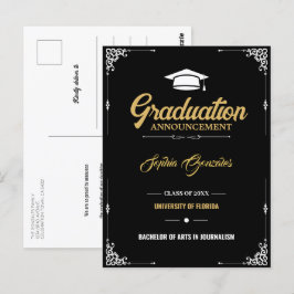Carte Postale Faire-part de graduation noire de script classique