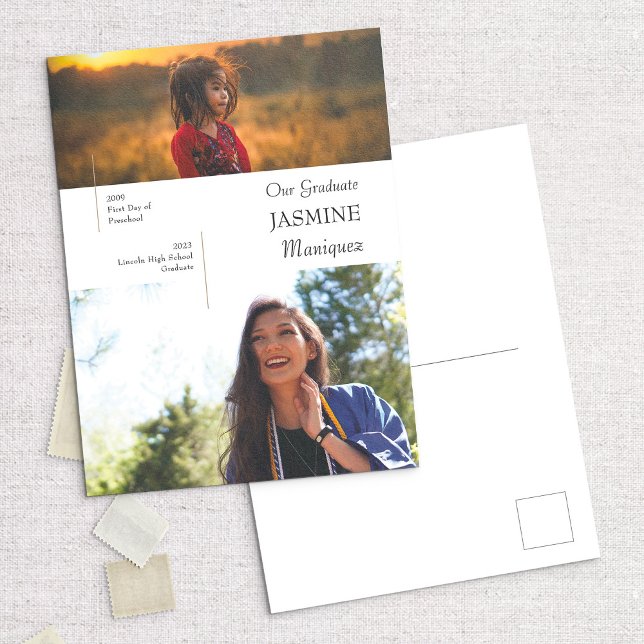 Carte Postale Faire-part de graduation photo moderne d'hier et d (Créateur téléchargé)