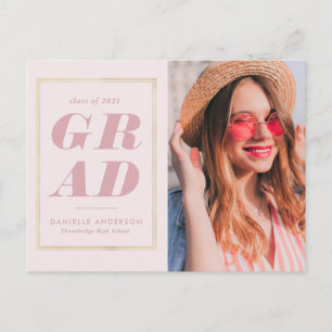 Carte Postale faire-part de graduation rose cadre or